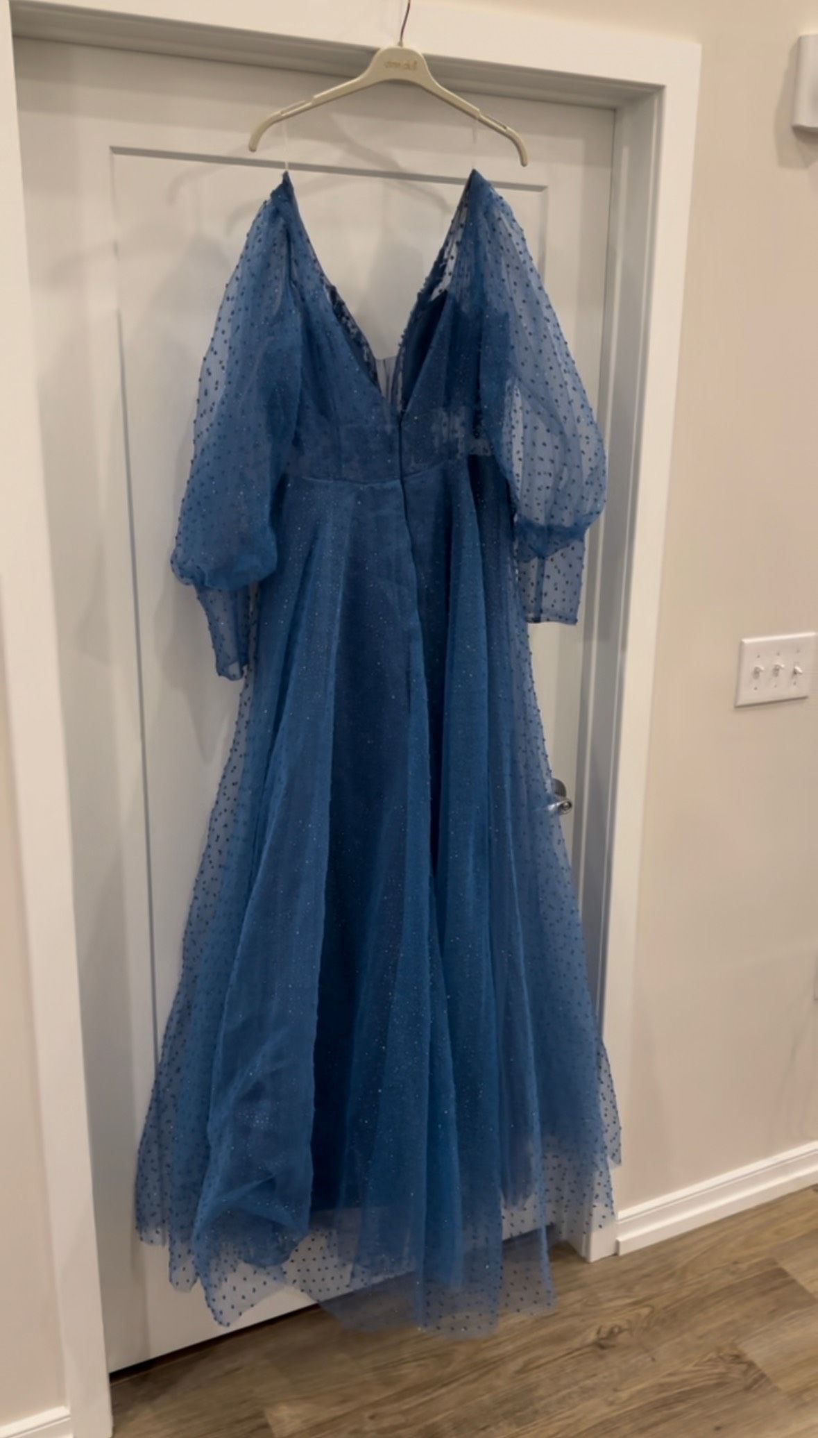 Size 8 Off The Shoulder Blue Ball Gown on Queenly