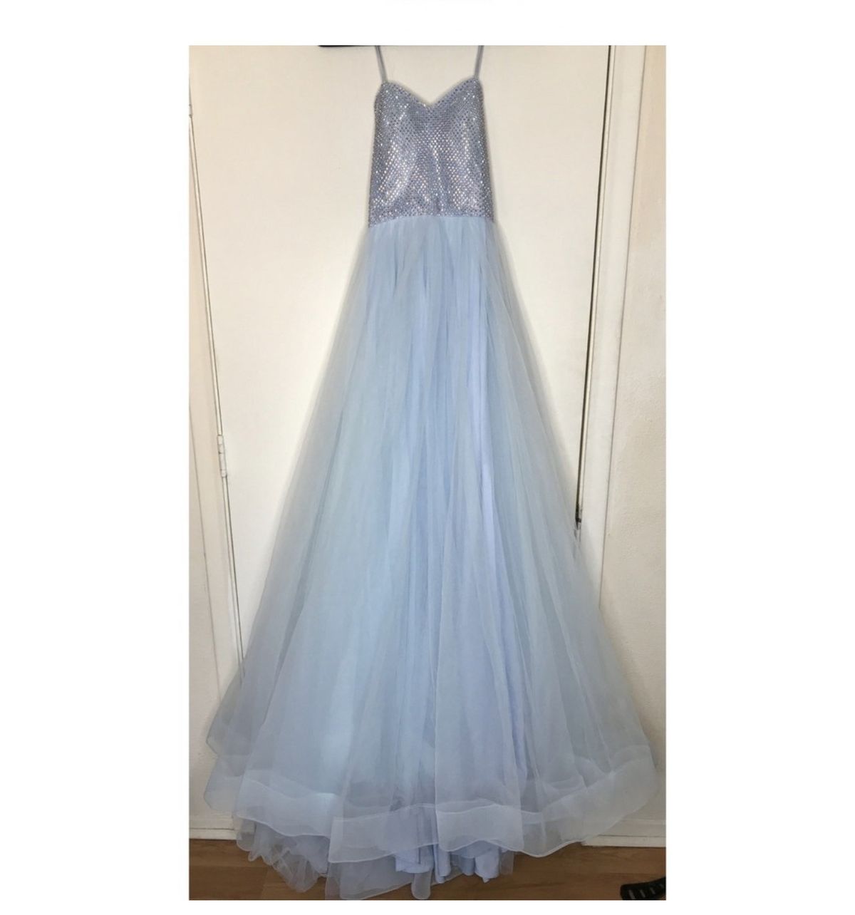 La Femme Size 2 Prom Strapless Sequined Light Blue Ball Gown on Queenly