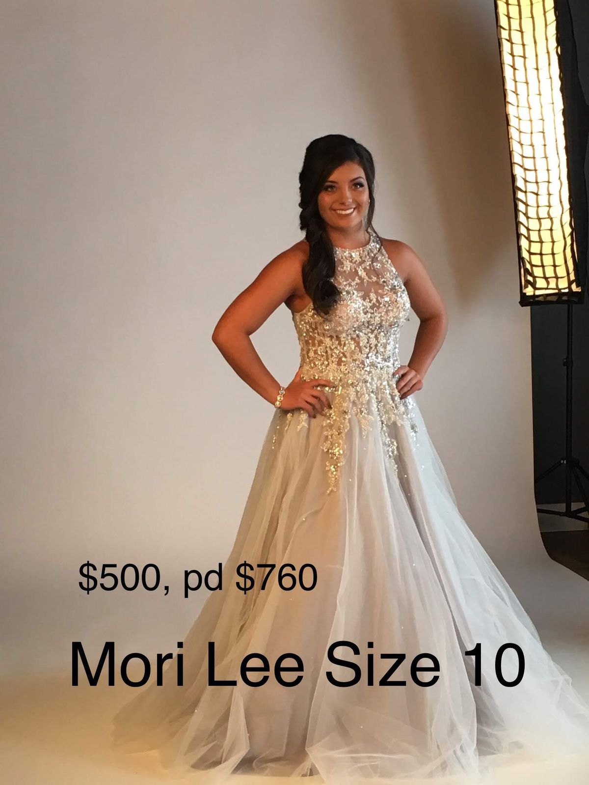 MoriLee Size 10 Prom Silver Dress With Train on Queenly