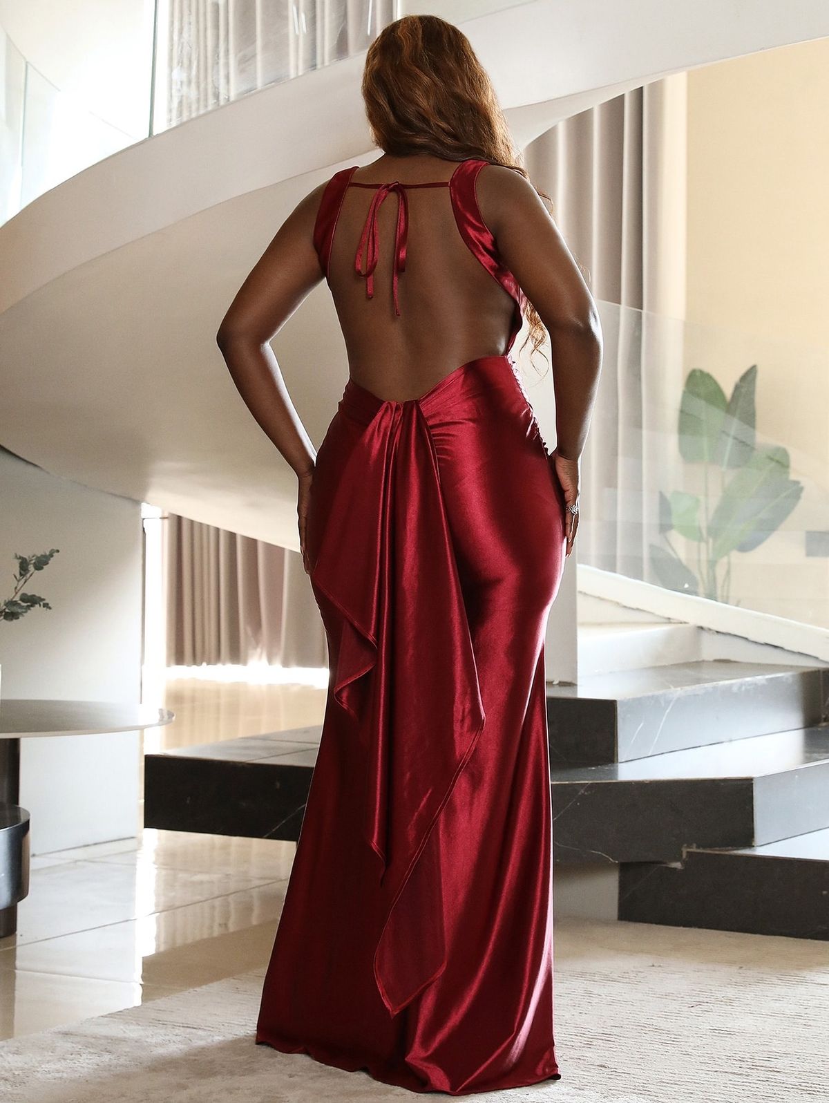 Size M Prom Satin Red Floor Length Maxi on Queenly