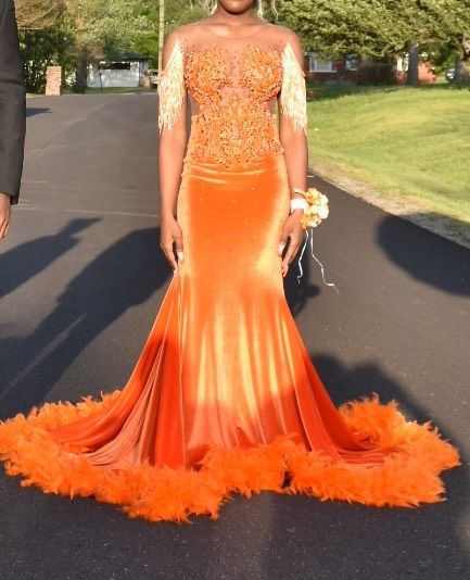 Rakiandruth Size XS Prom Velvet Orange Dress With Train on Queenly