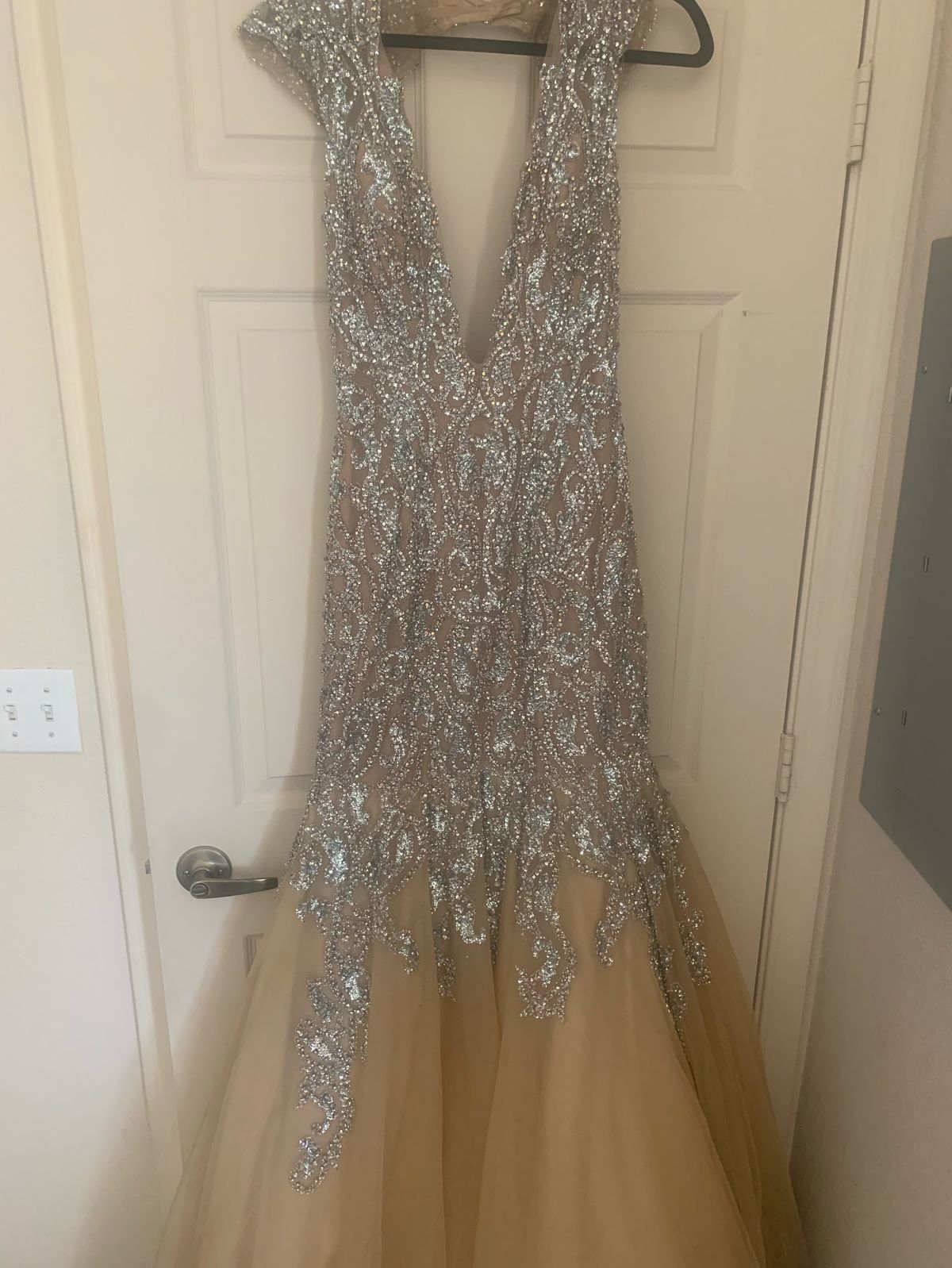 Jovani Size 6 Wedding Plunge Sequined Nude Mermaid Dress on Queenly