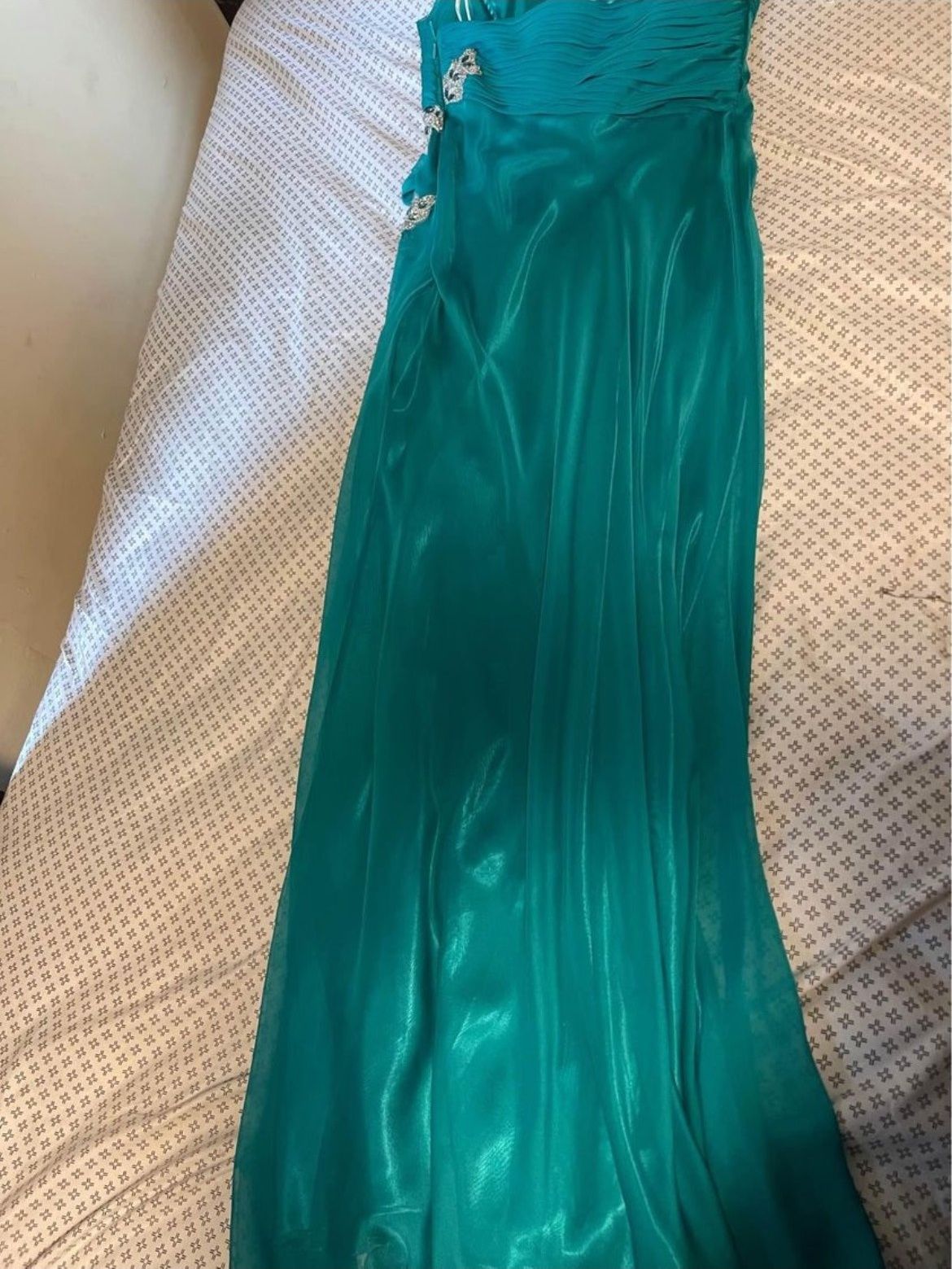 Size L Prom Strapless Sequined Turquoise Blue Floor Length Maxi on Queenly