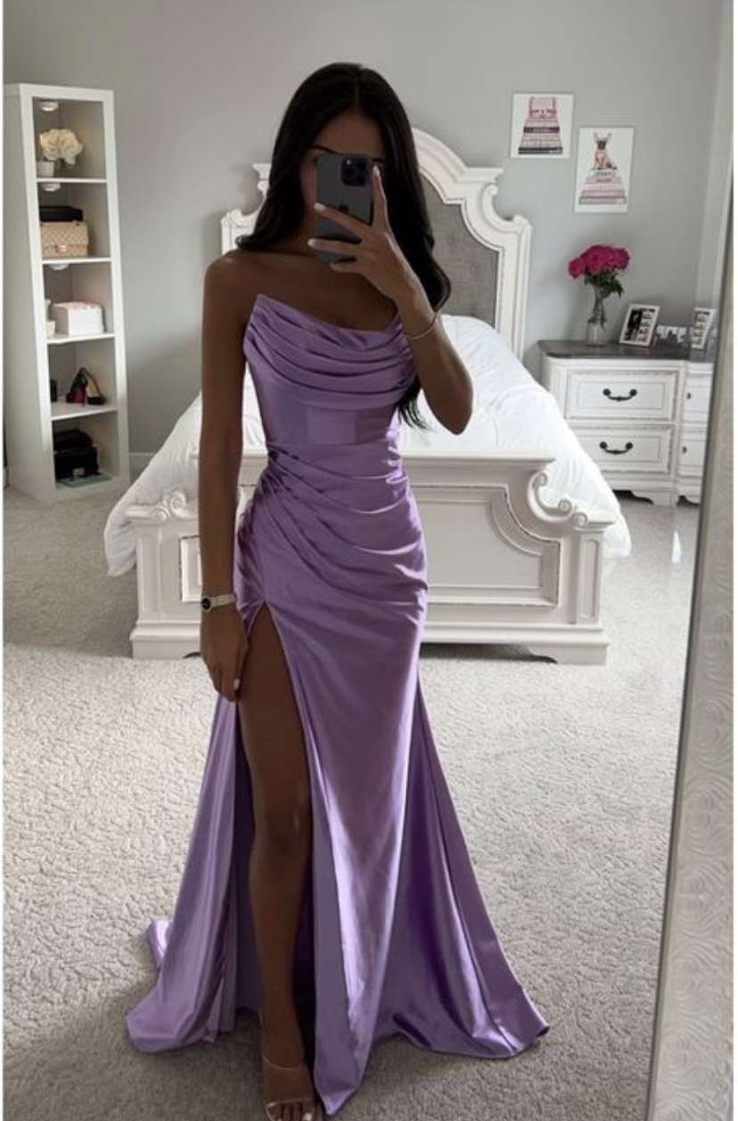 Size 2 Prom Strapless Sequined Light Purple Side Slit Dress on Queenly