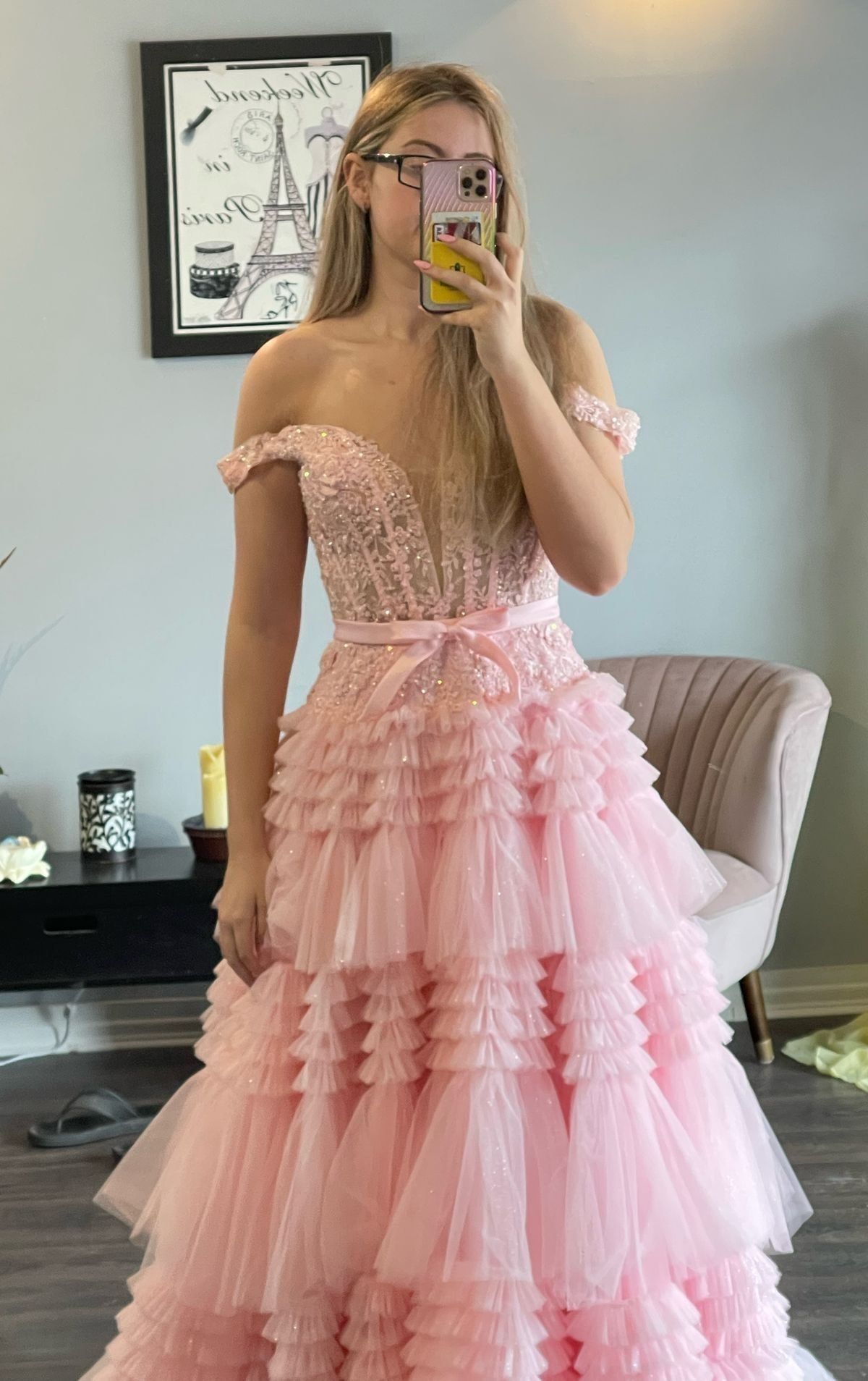 Sherri Hill Size 2 Prom Off The Shoulder Sequined Light Pink Ball Gown on Queenly