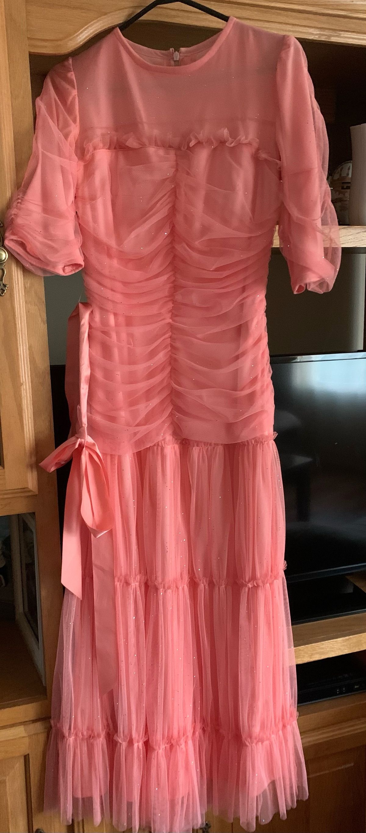 Size 6 Wedding Guest Long Sleeve Light Pink Floor Length Maxi on Queenly
