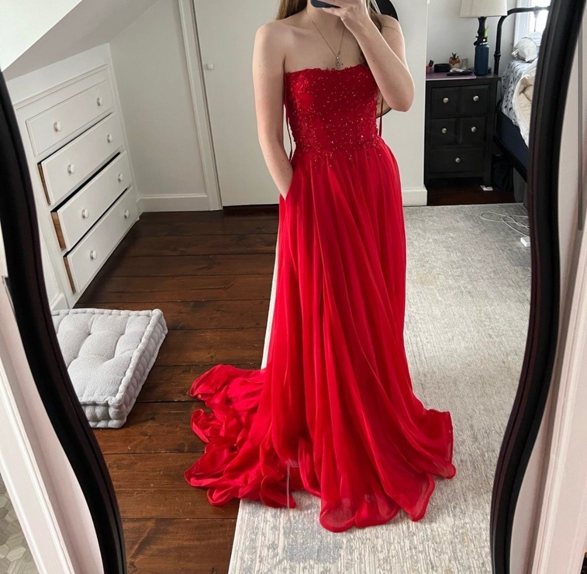 La Femme Size 0 Prom Strapless Red Floor Length Maxi on Queenly