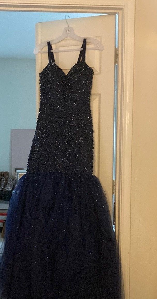 Size 4 Prom Navy Blue Mermaid Dress on Queenly