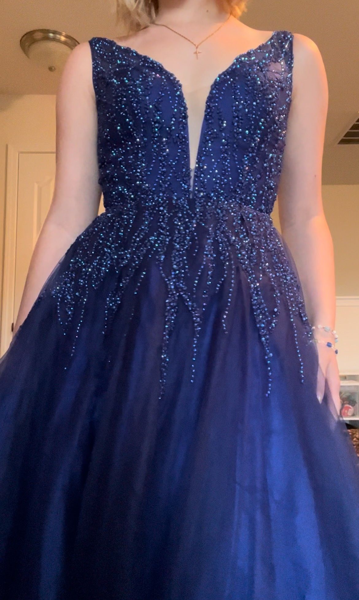 La Femme Size 2 Prom Plunge Sequined Navy Blue A-line Dress on Queenly