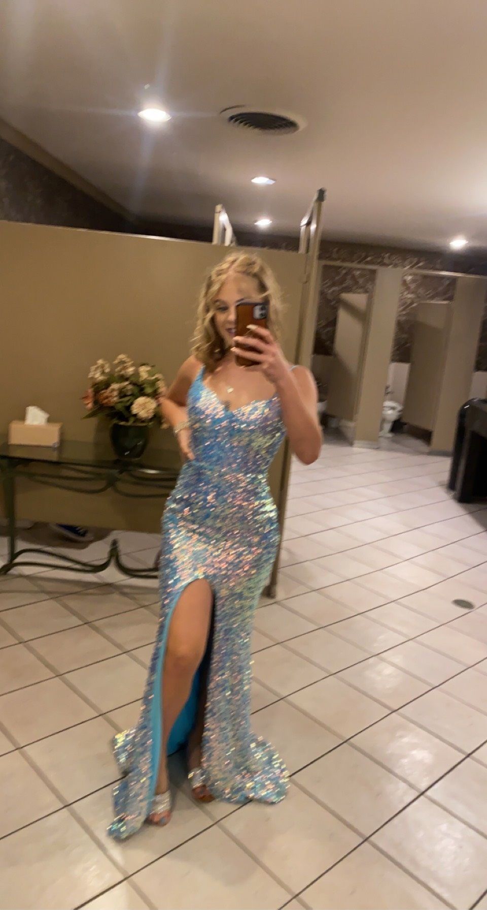 Portia and Scarlett Size S Prom Plunge Sequined Multicolor Side Slit Dress on Queenly