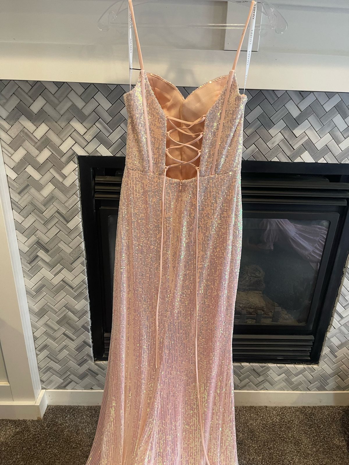 Amarra Size 6 Bridesmaid Plunge Sequined Light Pink Floor Length Maxi on Queenly