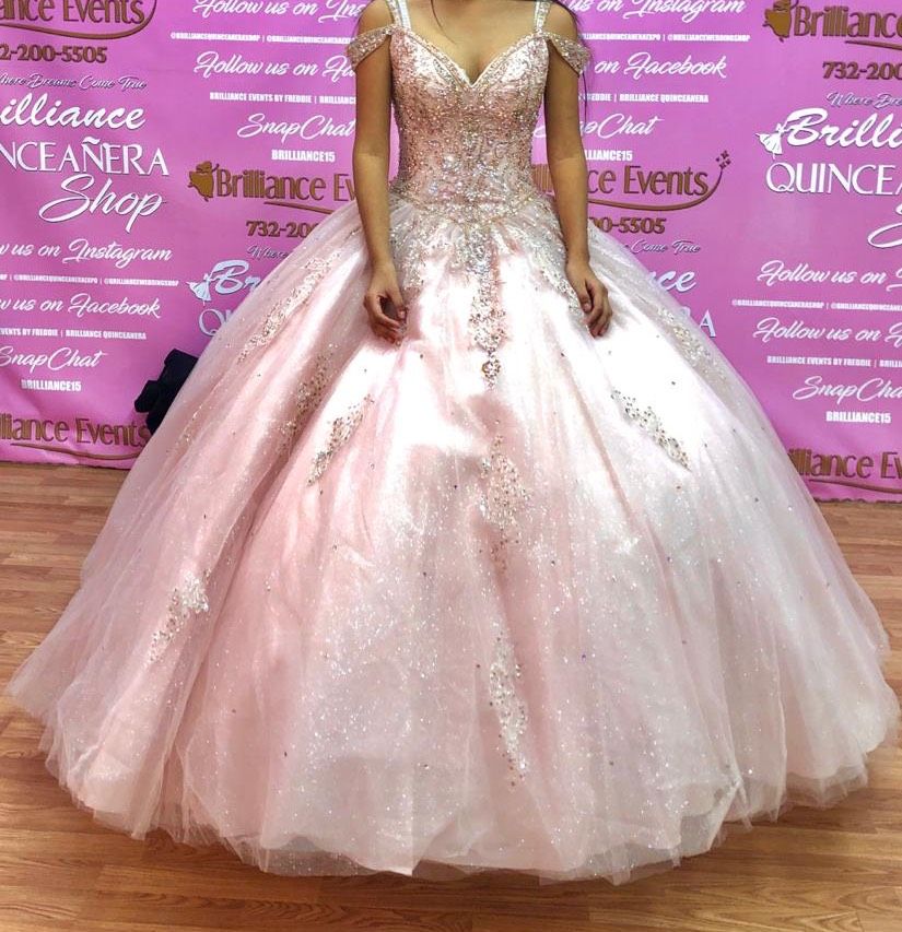 MoriLee Size 2 Prom Off The Shoulder Sequined Light Pink Ball Gown on Queenly