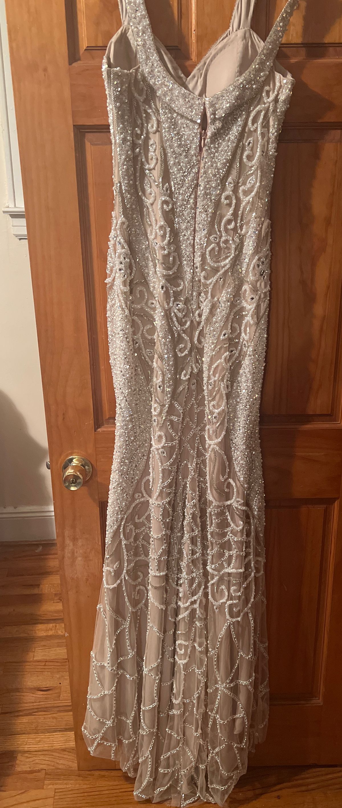 Size 10 Wedding Plunge Sequined Nude Ball Gown on Queenly