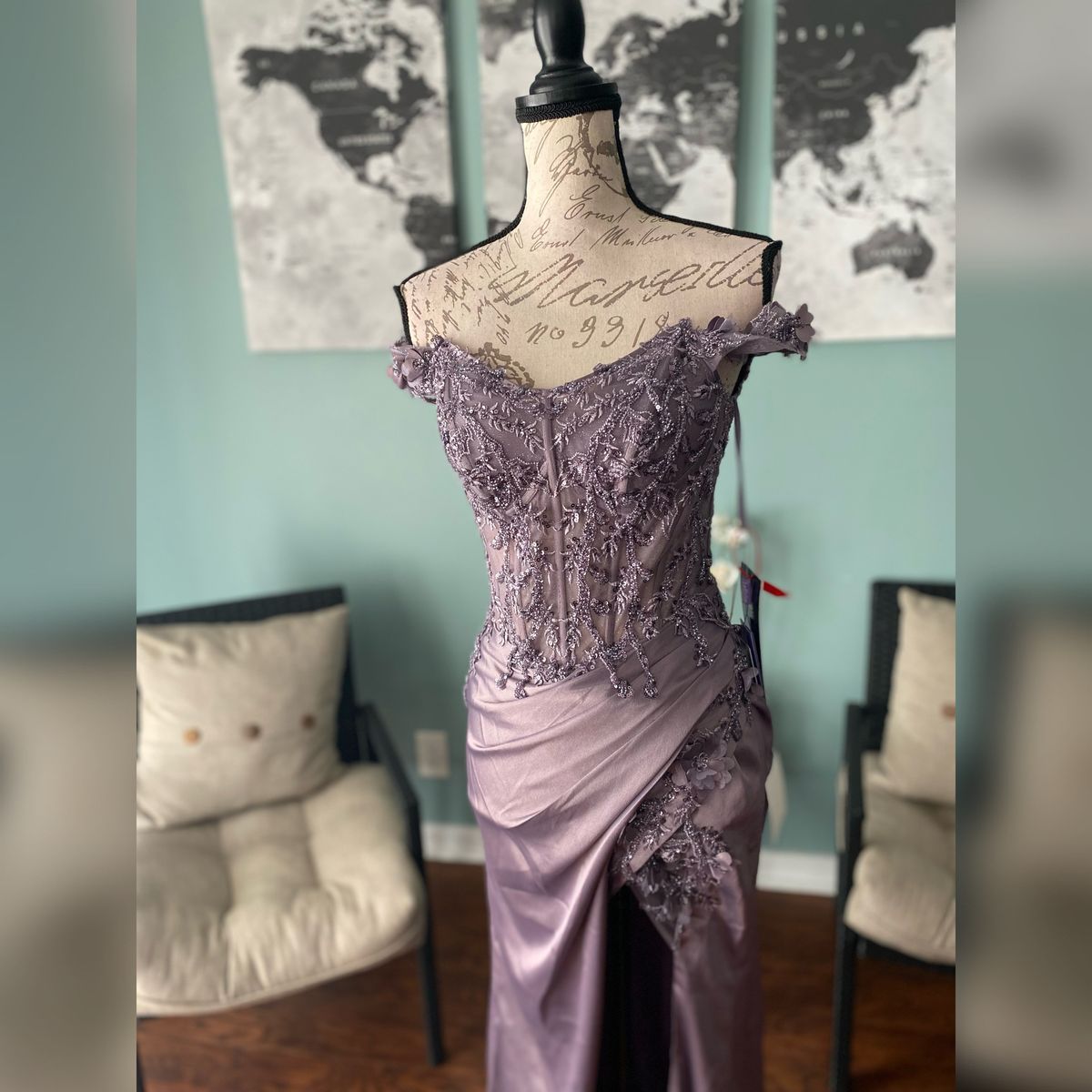 Size S Prom Off The Shoulder Lace Light Purple Mermaid Dress on Queenly