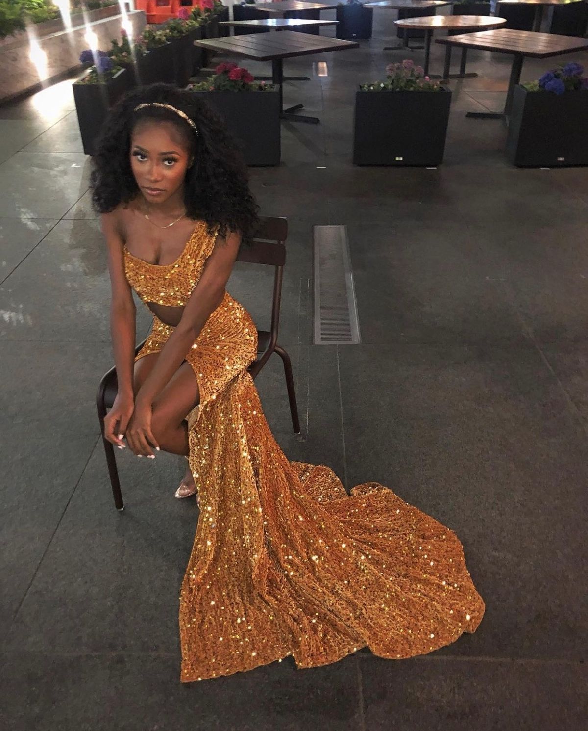 Size S Prom One Shoulder Gold Side Slit Dress on Queenly