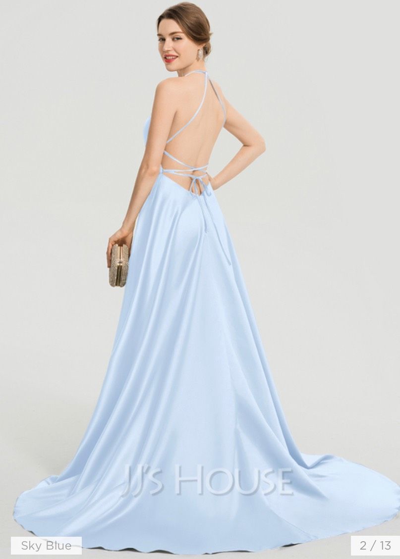 JJs House Size 4 Bridesmaid Light Blue Dress With Train on Queenly