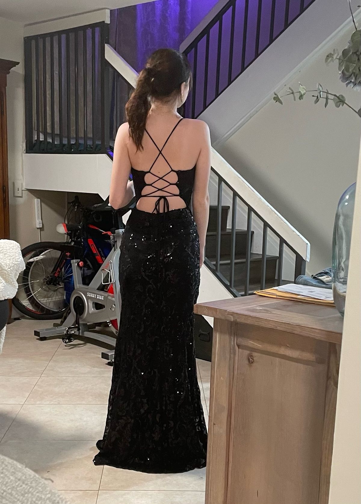 Size S Prom Plunge Black A-line Dress on Queenly