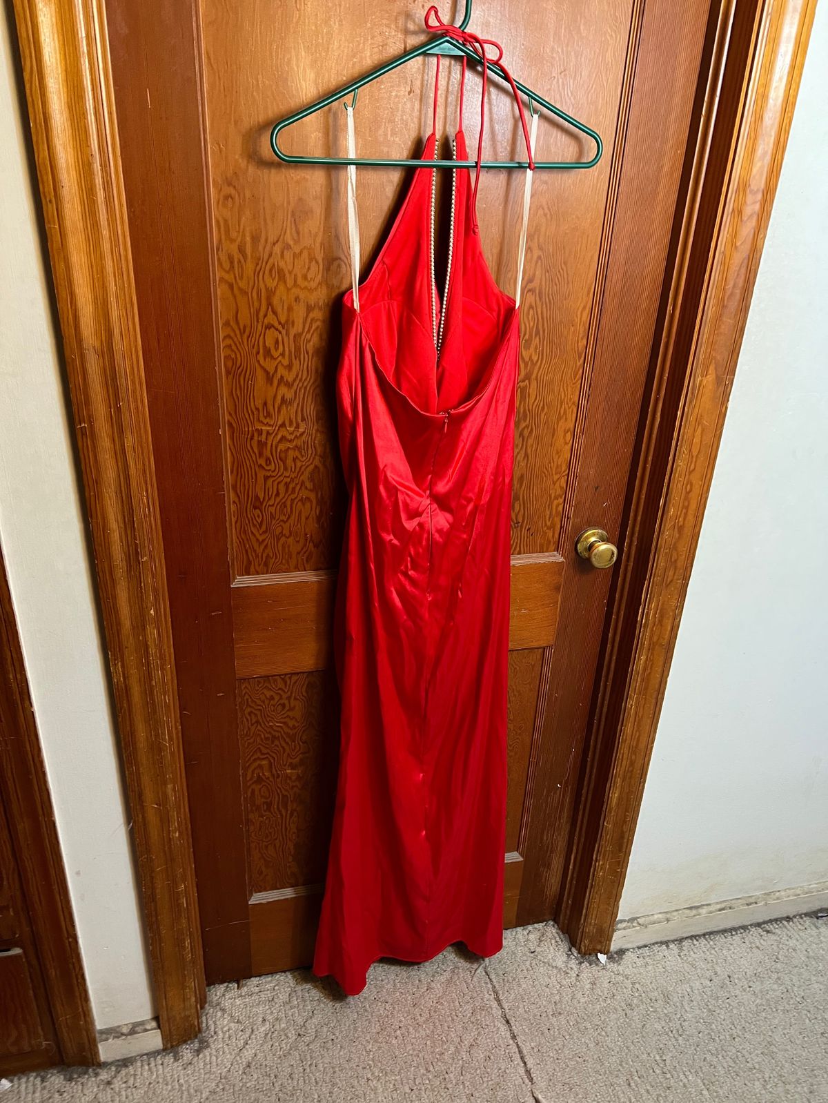 Size 10 Prom Plunge Red A-line Dress on Queenly