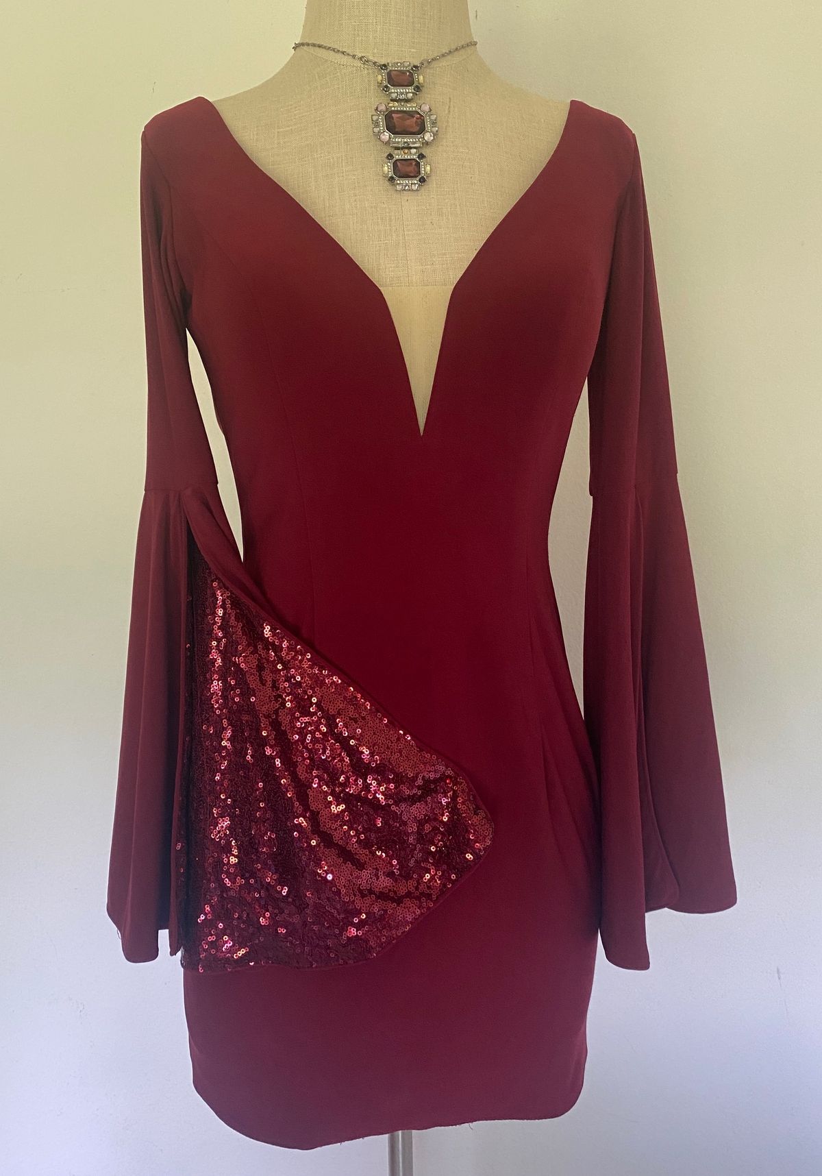 Rachel Allan Size 4 Homecoming Plunge Burgundy Red Cocktail Dress on Queenly