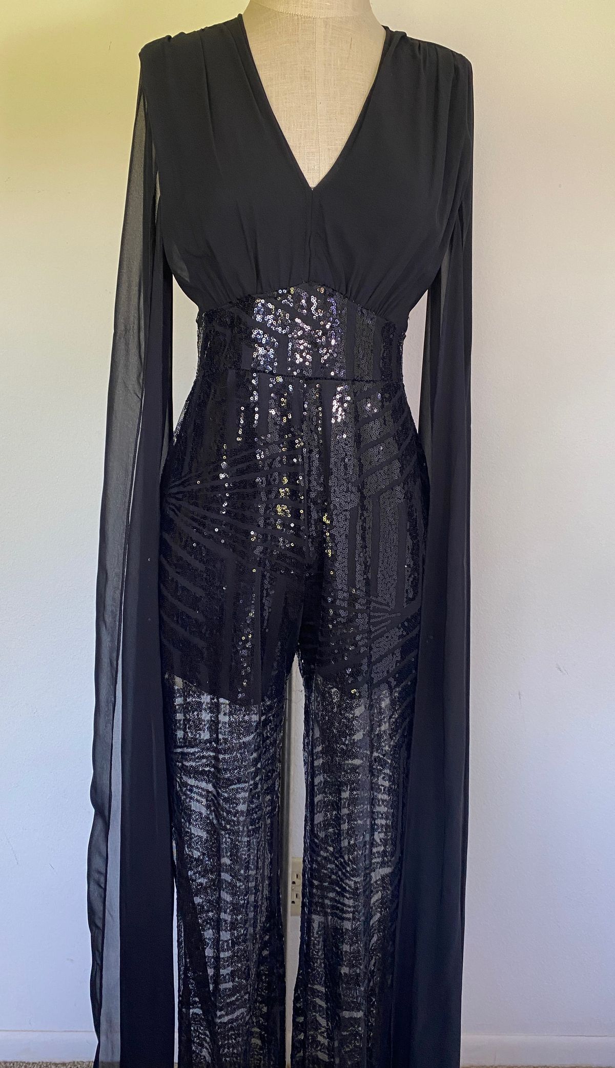 Size S Fun Fashion Plunge Black Formal Jumpsuit on Queenly