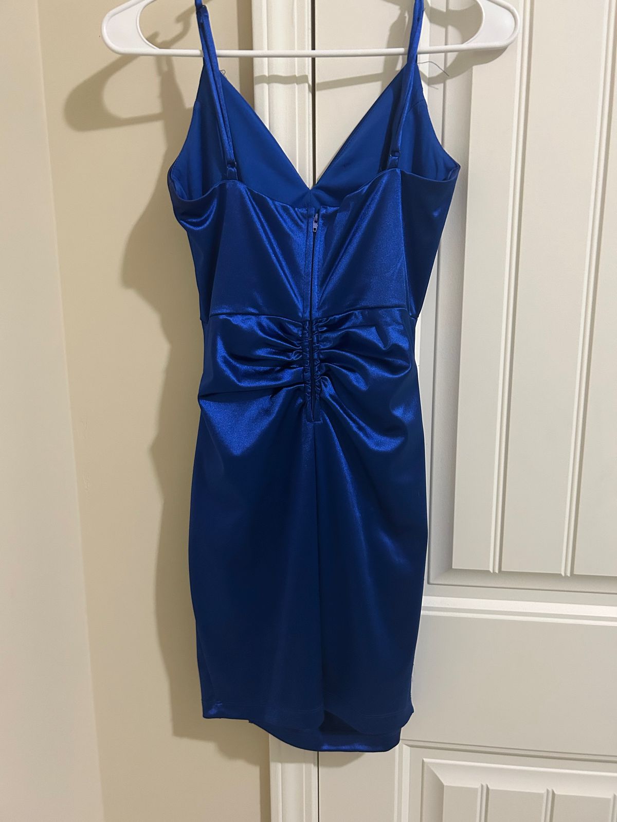 Size S Prom Plunge Velvet Royal Blue Side Slit Dress on Queenly