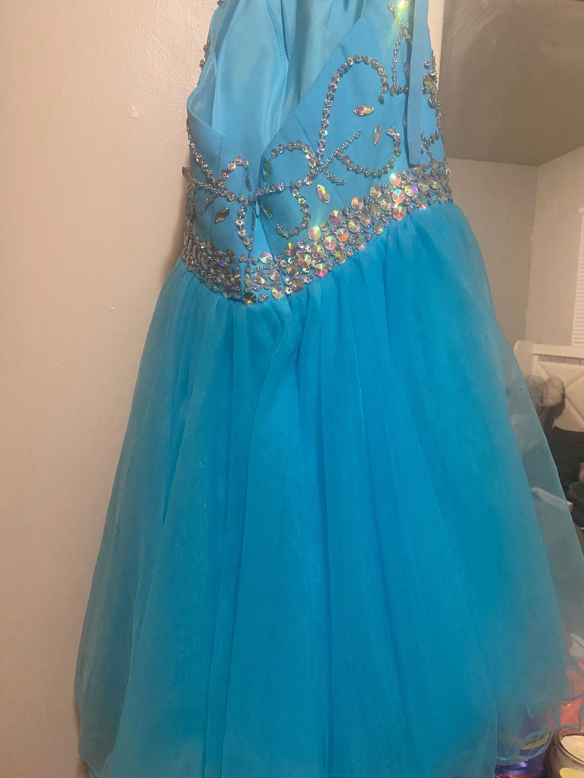 Size 0 Prom High Neck Sequined Royal Blue Ball Gown on Queenly