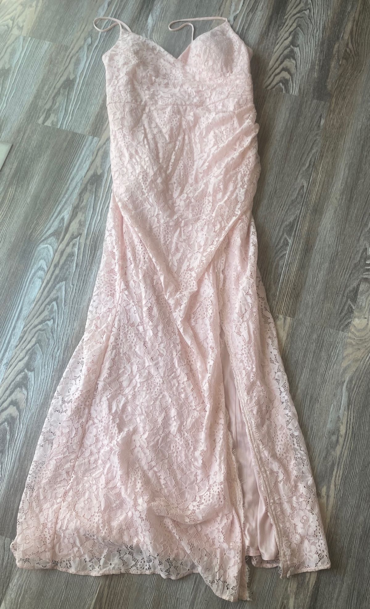 Azazie Plus Size 16 Prom Plunge Lace Light Pink Floor Length Maxi on Queenly