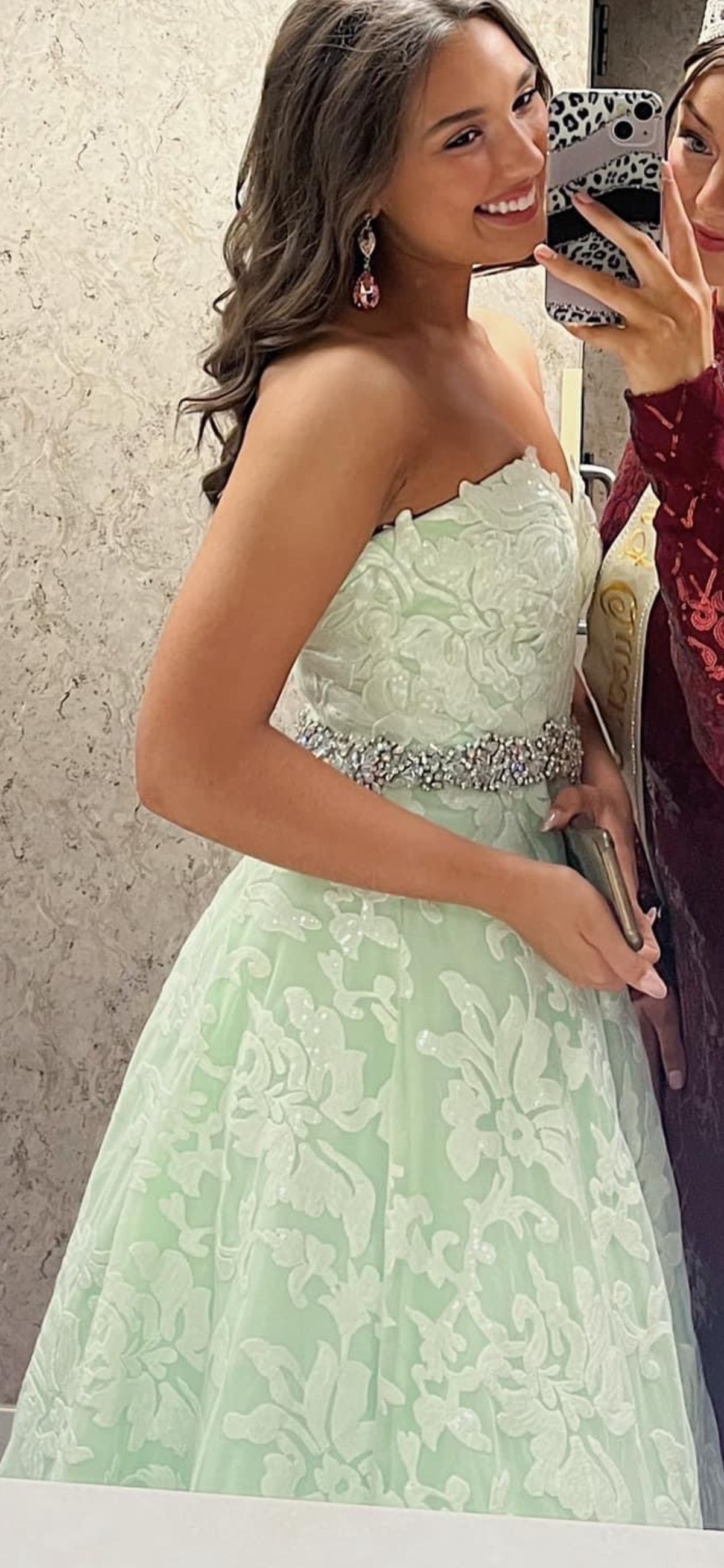 Jovani Size XS Prom Strapless Lace Light Green Ball Gown on Queenly