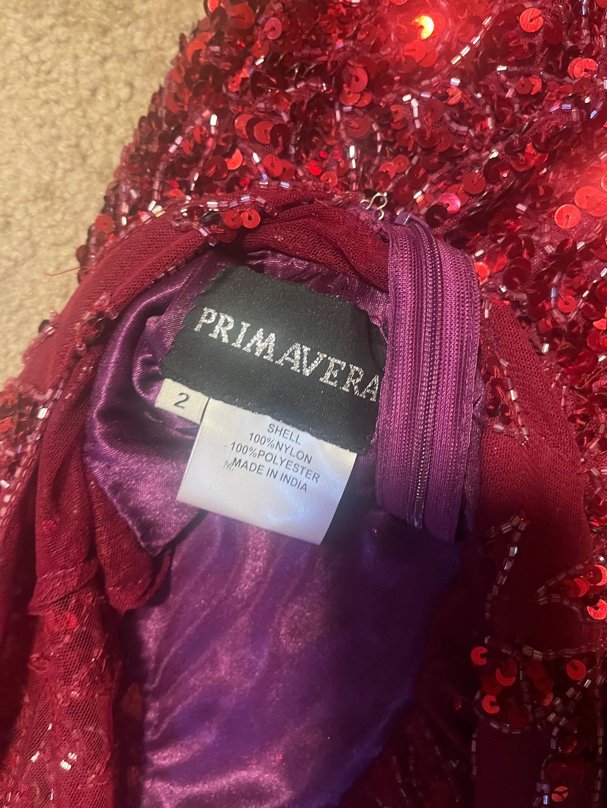 Primavera Size 2 Prom High Neck Sequined Burgundy Red Floor Length Maxi on Queenly
