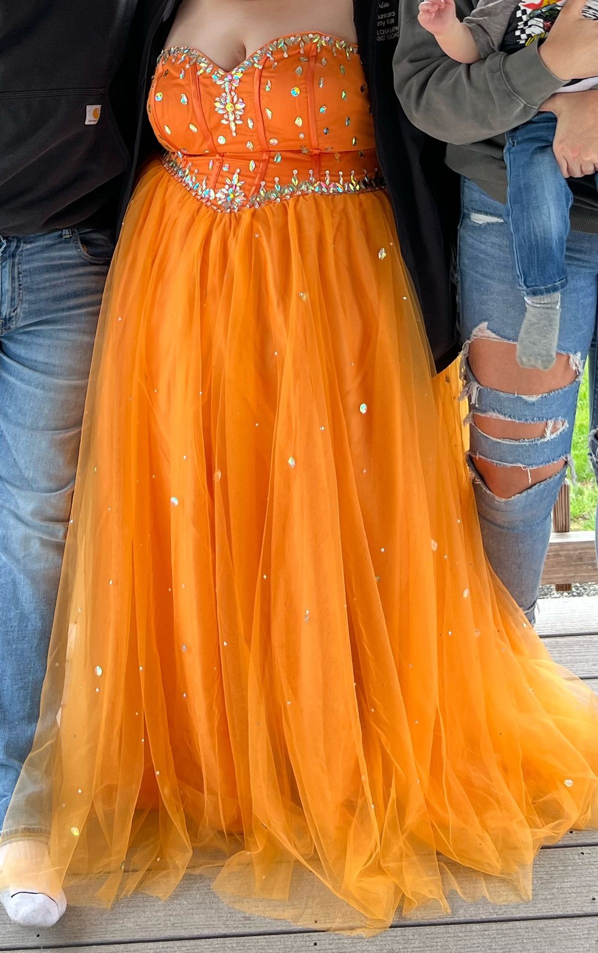 Plus Size 22 Prom Sequined Orange Dress With Train on Queenly