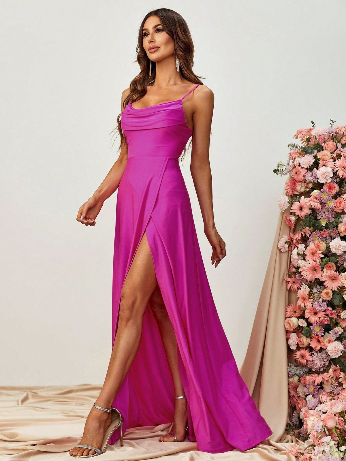 Style FSWD0913 Faeriesty Size XL Satin Hot Pink Side Slit Dress on Queenly