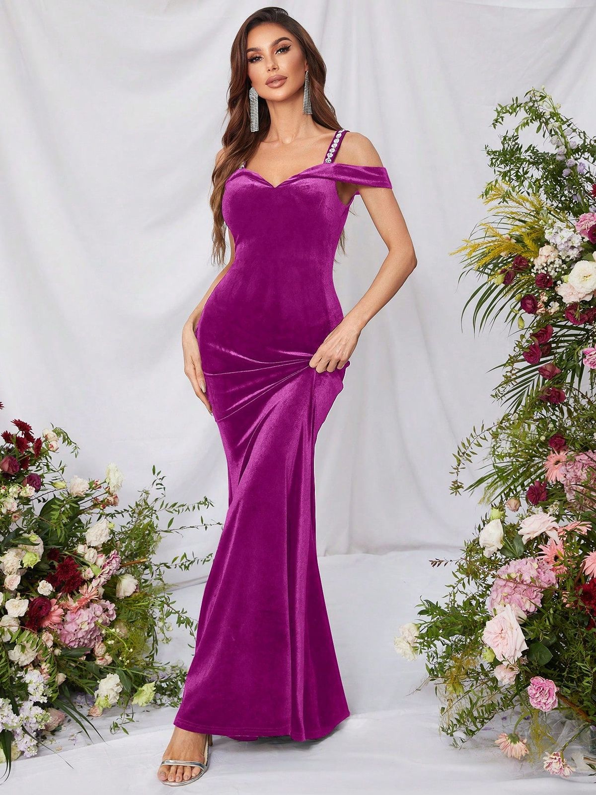 Style FSWD0732 Faeriesty Size L Nightclub Velvet Purple Mermaid Dress on Queenly