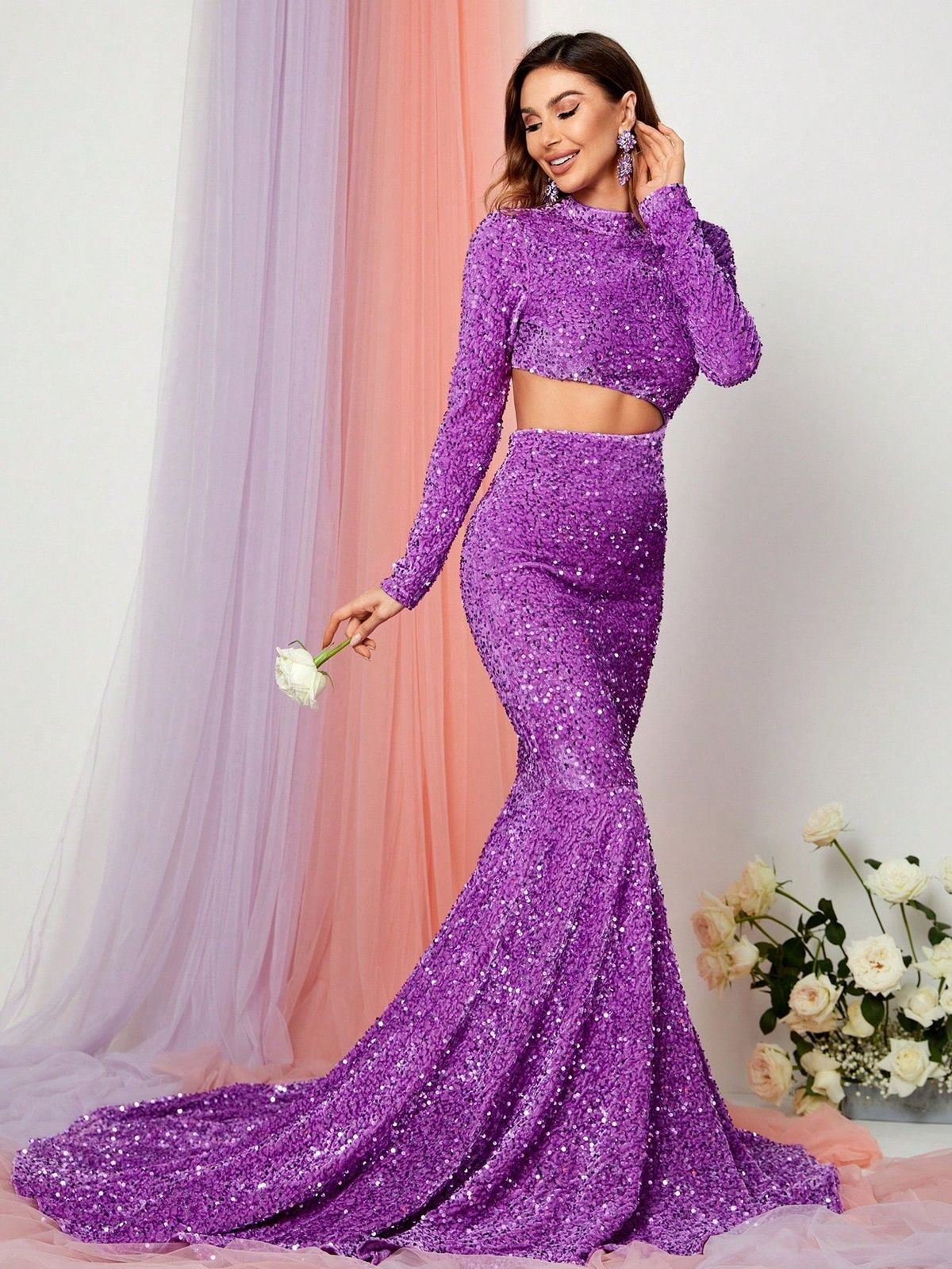 Style FSWD0414 Faeriesty Size S Prom Long Sleeve Purple Mermaid Dress on Queenly