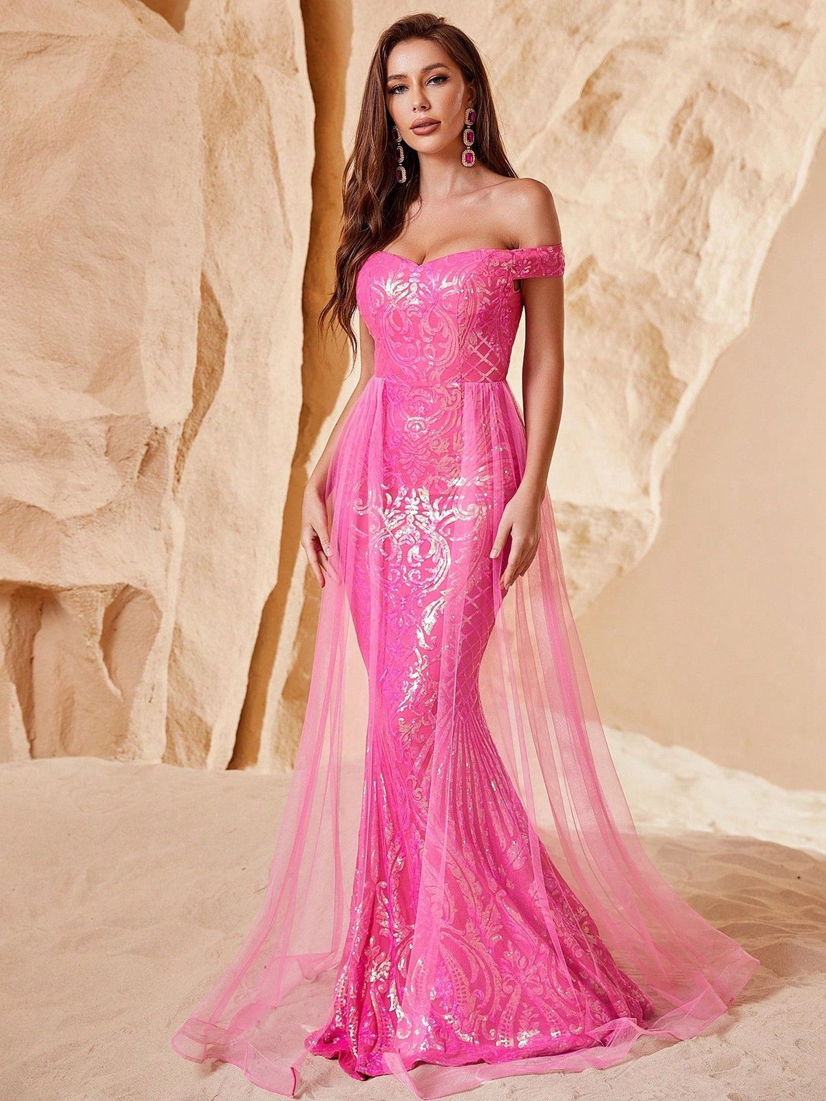 Style FSWD0682 Faeriesty Size XS Prom Off The Shoulder Hot Pink Mermaid Dress on Queenly