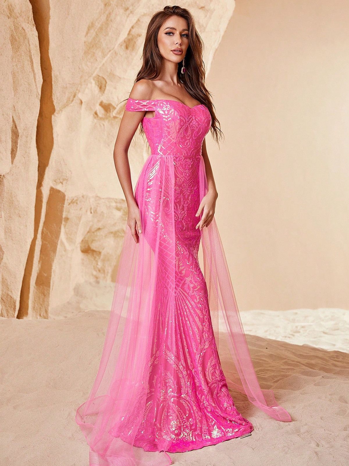 Style FSWD0682 Faeriesty Size M Prom Off The Shoulder Hot Pink Mermaid Dress on Queenly