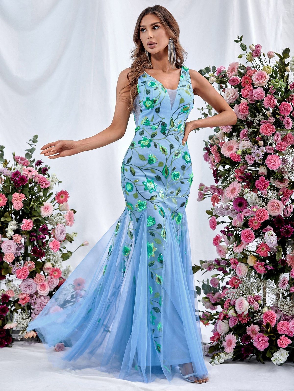 Style FSWD1078 Faeriesty Size XS Sheer Blue Mermaid Dress on Queenly