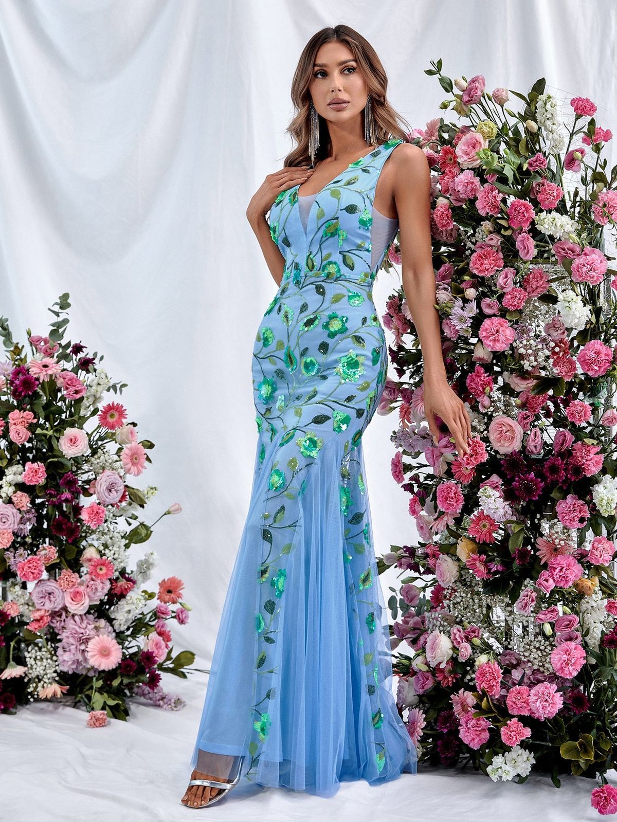 Style FSWD1078 Faeriesty Size S Sheer Blue Mermaid Dress on Queenly