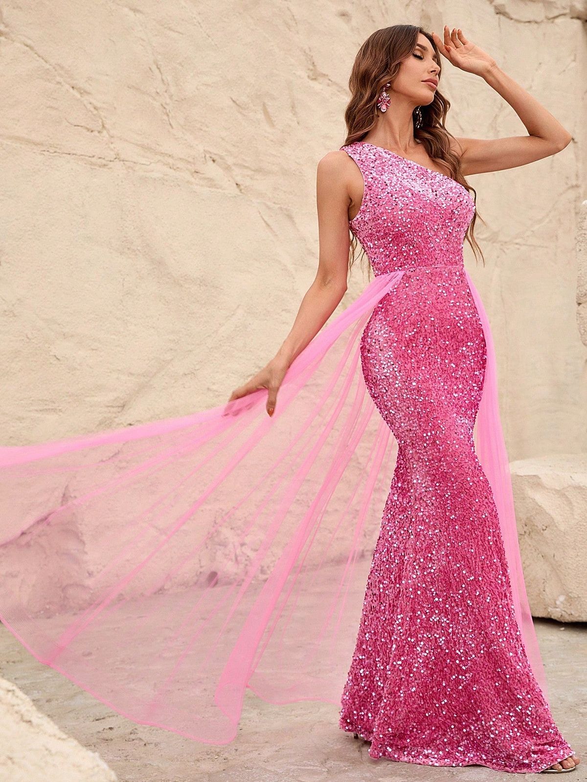 Style FSWD0437 Faeriesty Size M One Shoulder Pink Mermaid Dress on Queenly