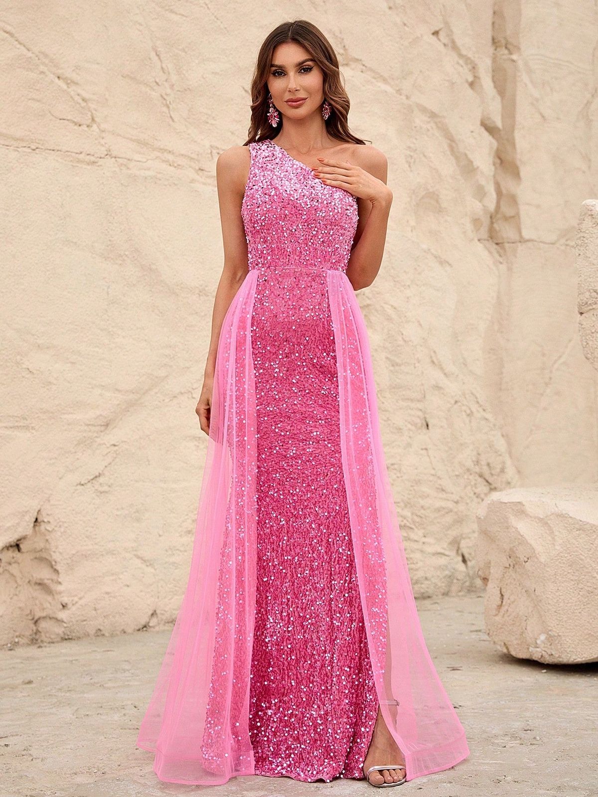 Style FSWD0437 Faeriesty Size M One Shoulder Pink Mermaid Dress on Queenly