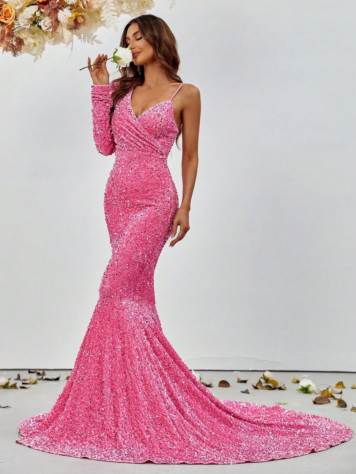 Style FSWD8016 Faeriesty Size XS Long Sleeve Pink Mermaid Dress on Queenly