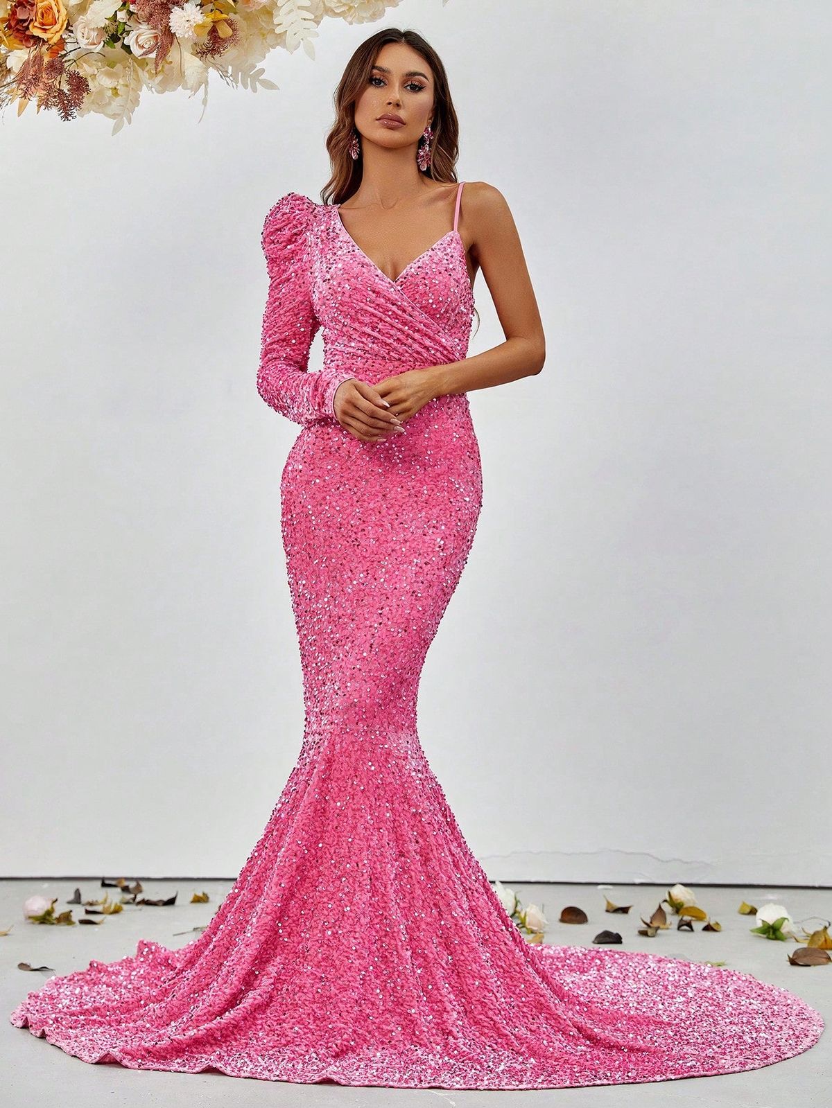 Style FSWD8016 Faeriesty Size S Long Sleeve Pink Mermaid Dress on Queenly
