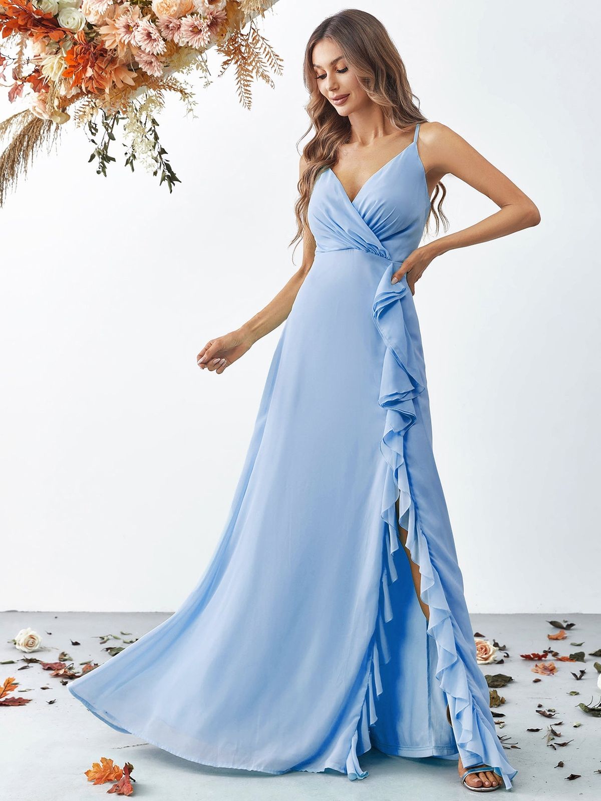 Style FSWD8057 Faeriesty Size S Blue Side Slit Dress on Queenly