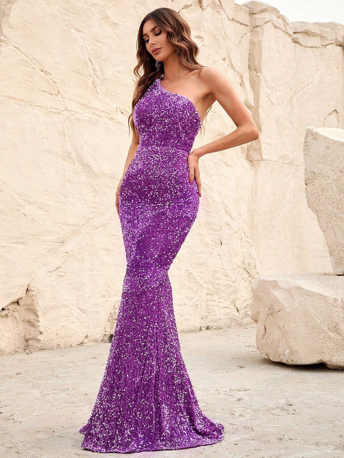 Style FSWD0533 Faeriesty Size L Prom One Shoulder Purple Floor Length Maxi on Queenly