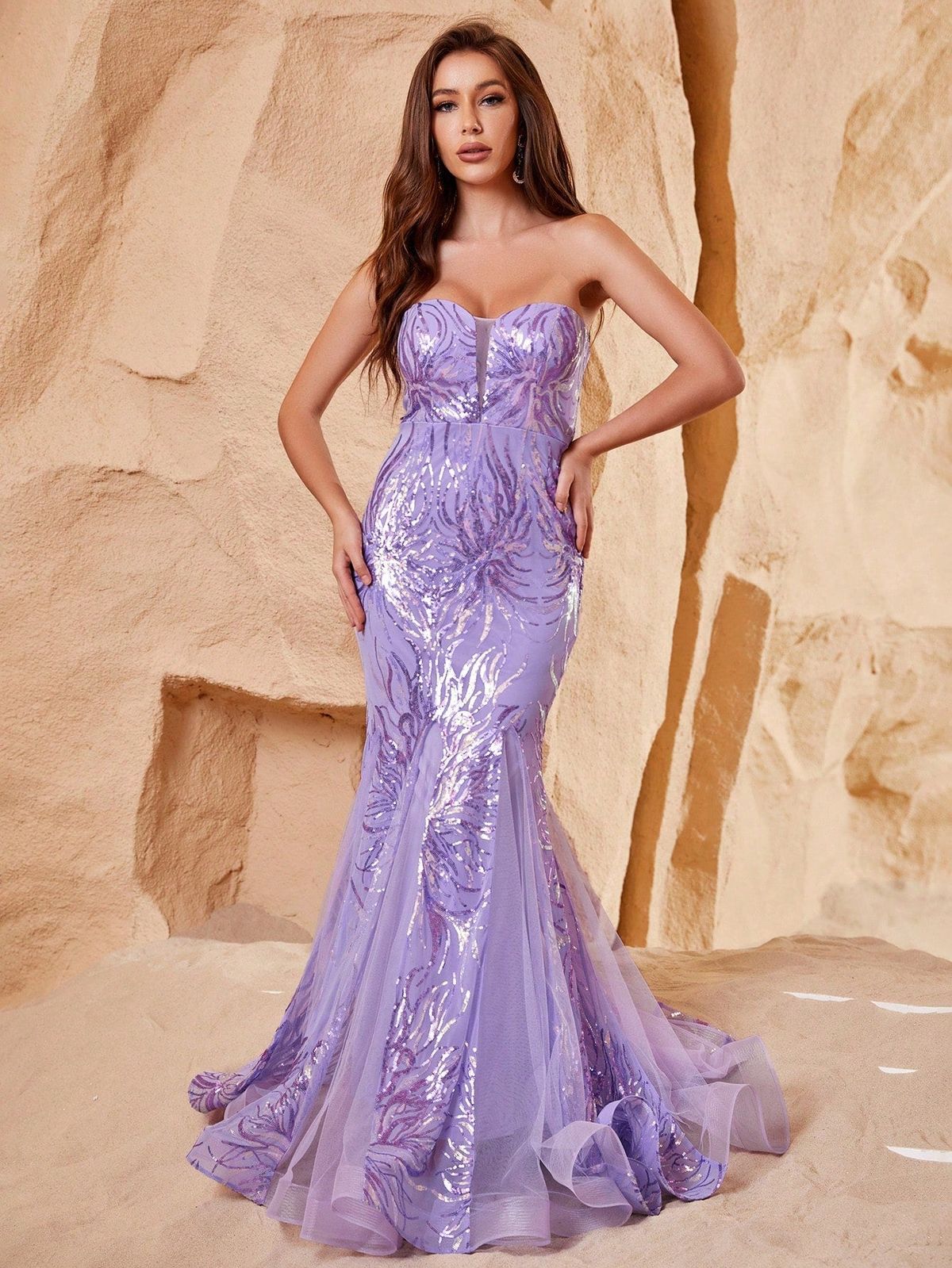 Style FSWD1176 Faeriesty Size XS Sheer Purple Mermaid Dress on Queenly