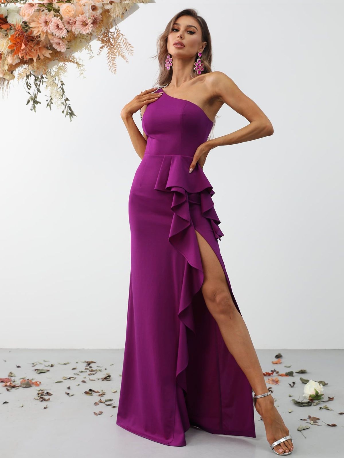 Style FSWD0826 Faeriesty Size L One Shoulder Hot Pink Side Slit Dress on Queenly
