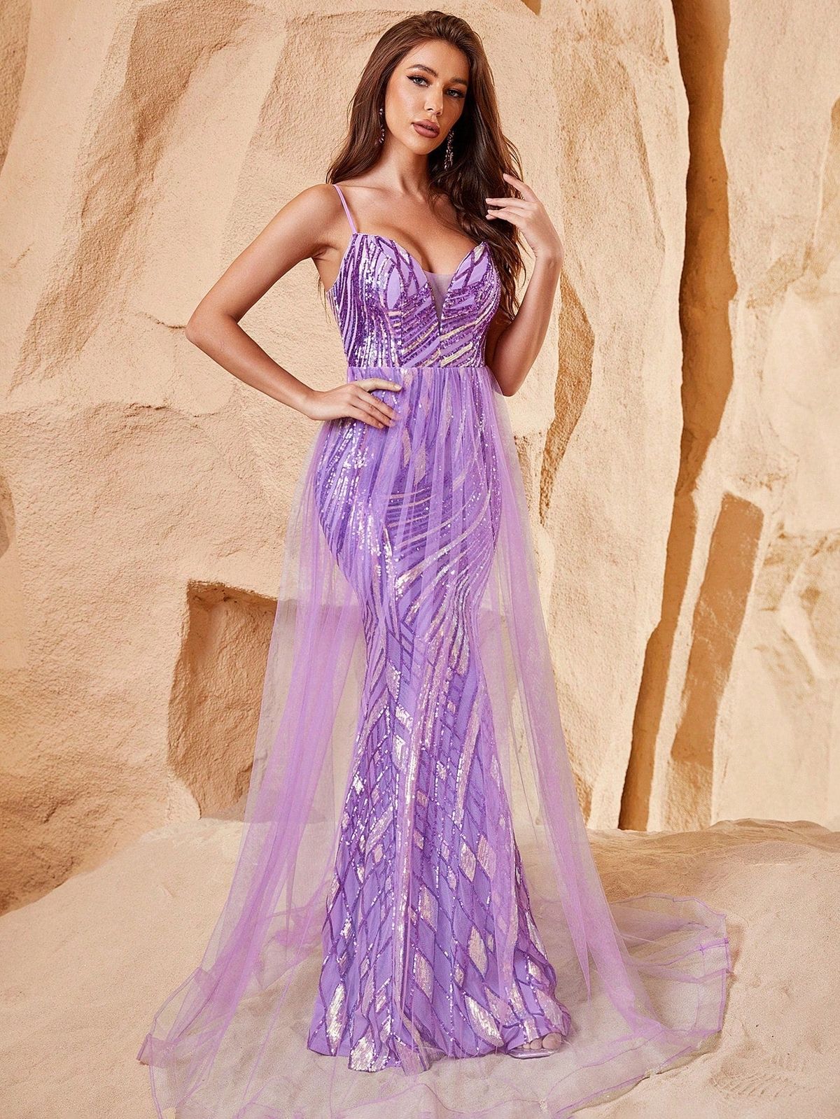 Style FSWD0912 Faeriesty Size M Sheer Purple Mermaid Dress on Queenly