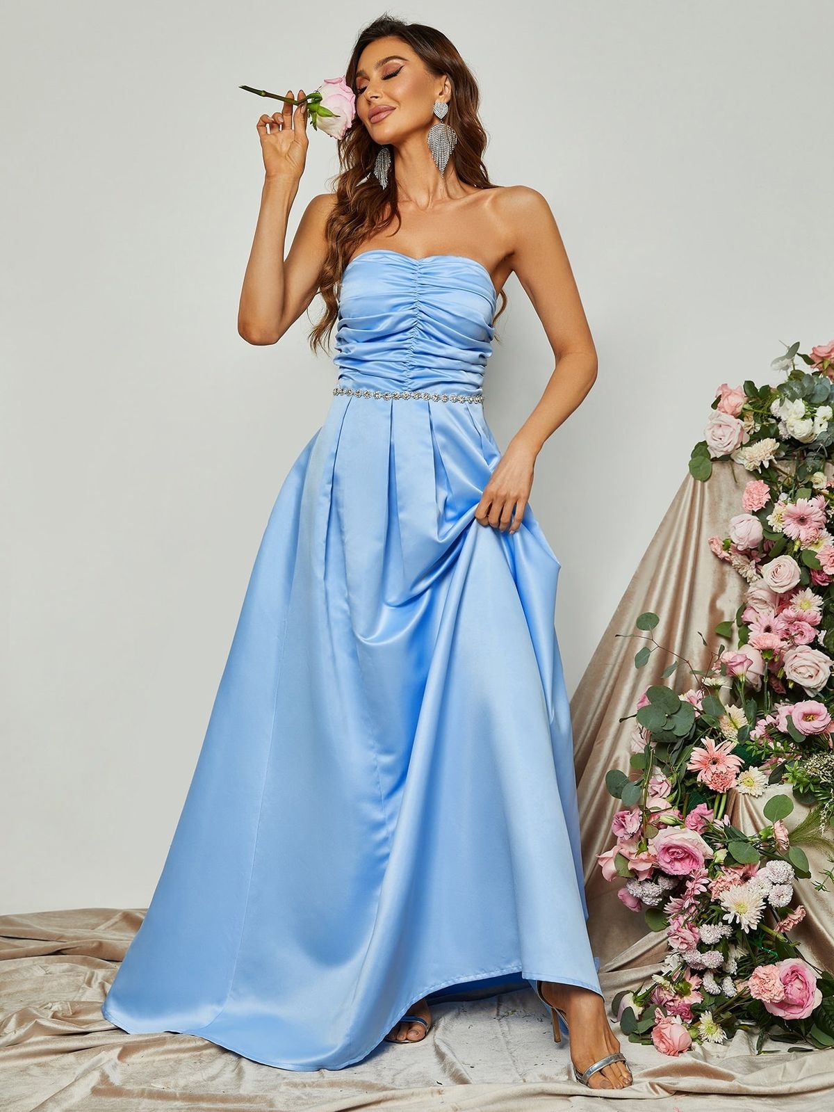 Style FSWD0631 Faeriesty Size L Satin Blue A-line Dress on Queenly