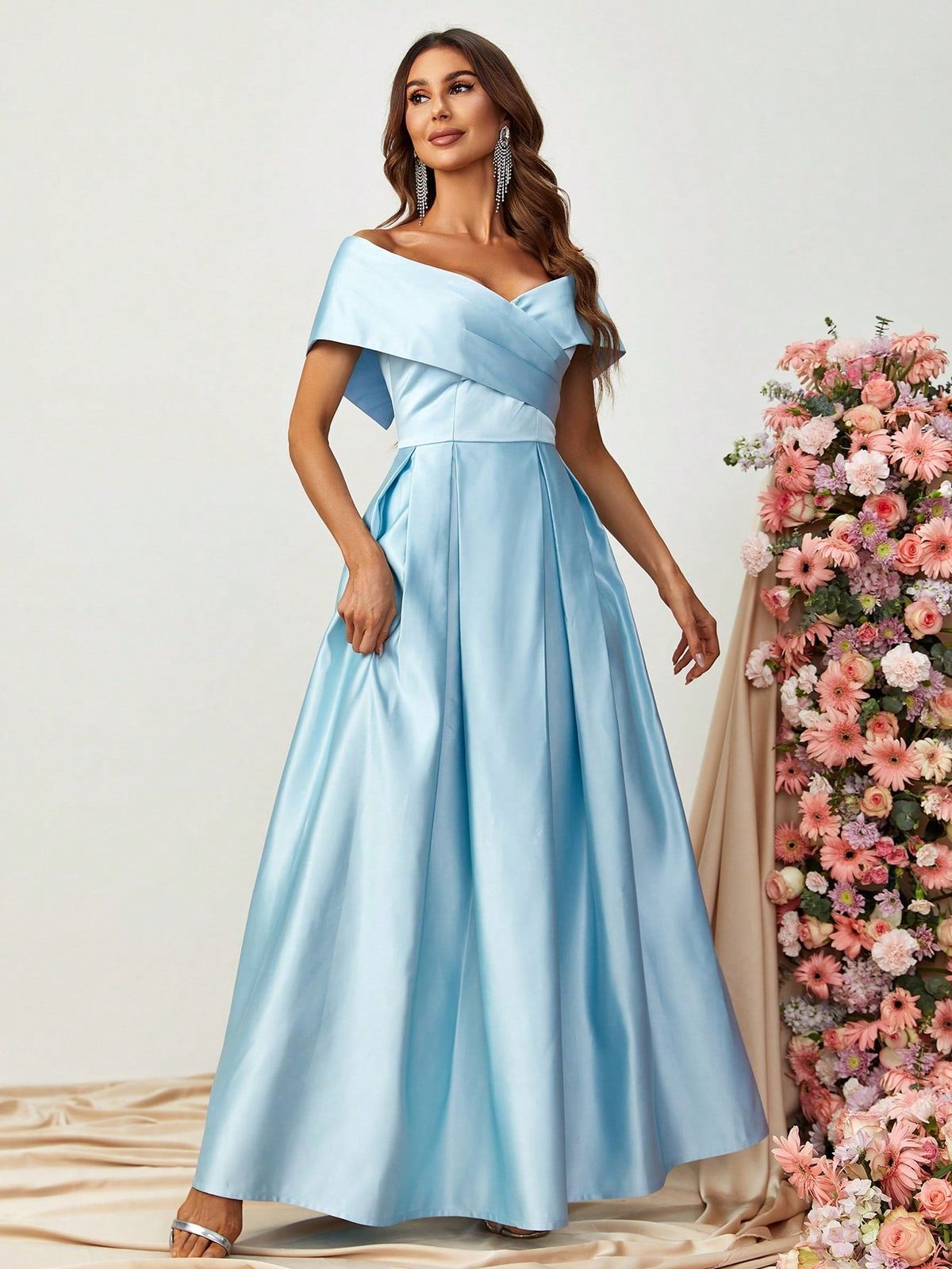 Style FSWD0861 Faeriesty Size S Off The Shoulder Satin Blue A-line Dress on Queenly