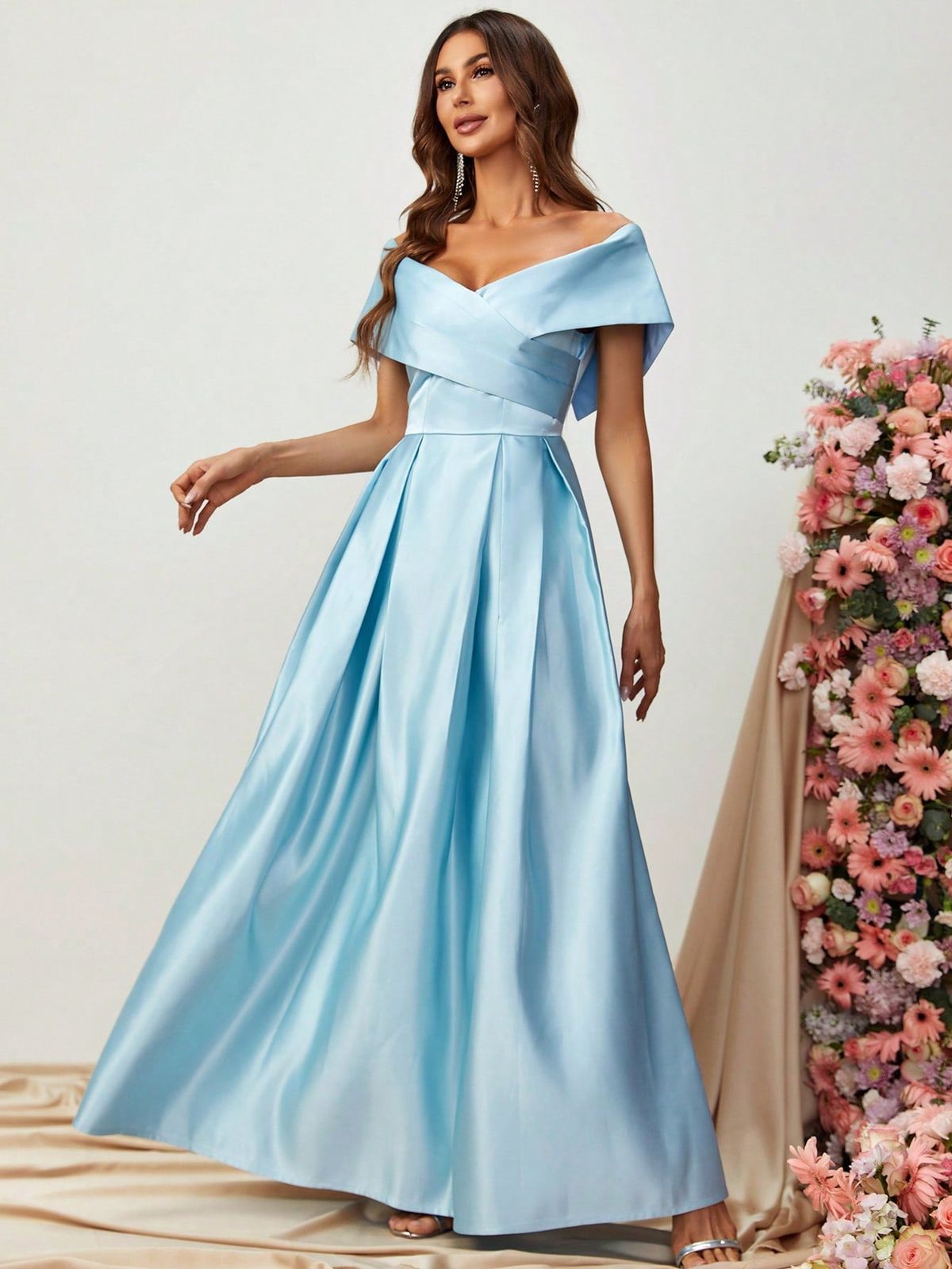 Style FSWD0861 Faeriesty Size S Off The Shoulder Satin Blue A-line Dress on Queenly
