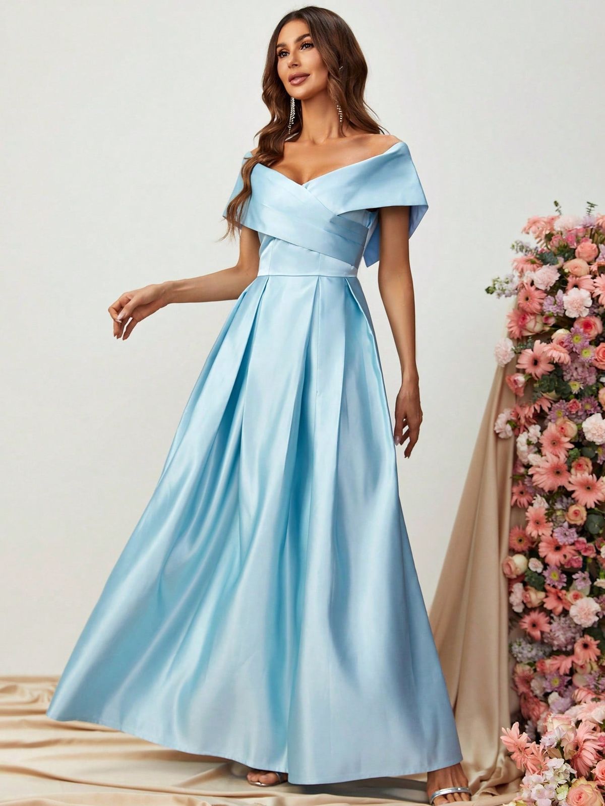 Style FSWD0861 Faeriesty Size M Off The Shoulder Satin Blue A-line Dress on Queenly